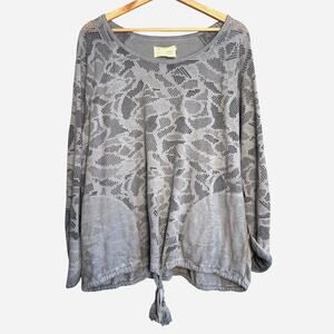 Saturday Sunday Anthropologie Gray Blue Eyelet Knit Tassel Hem Pullover Sweater